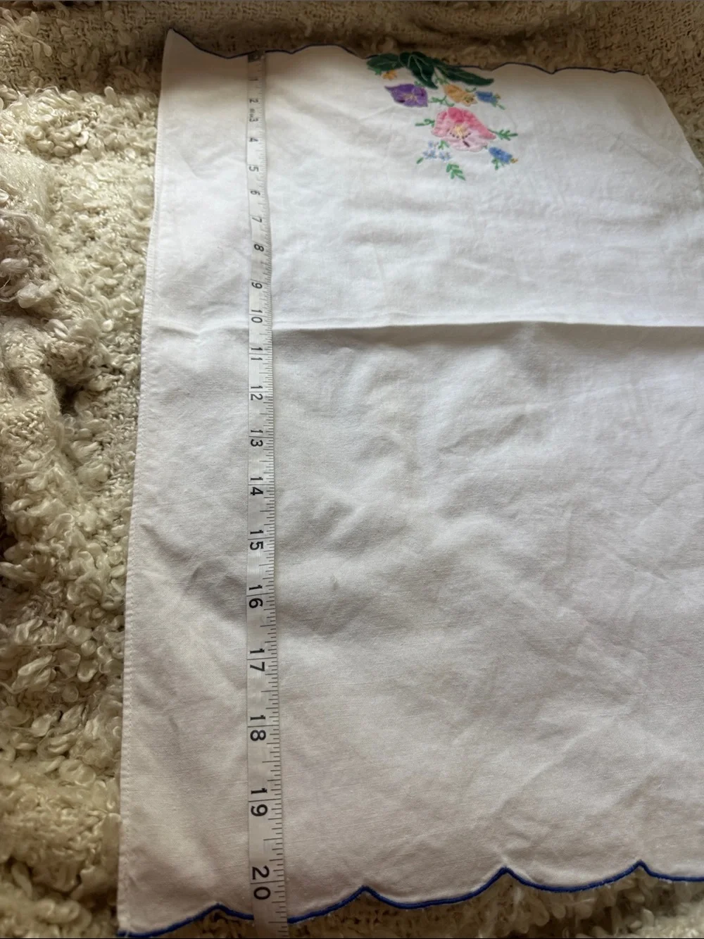 100% Cotton Embroidered Floral scalloped Tea Towel - Pink, Purple, Yellow, Green